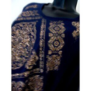 Just My Size Women's Blue Gold Embellished V-Neck Patterned Tunic Top 3X,